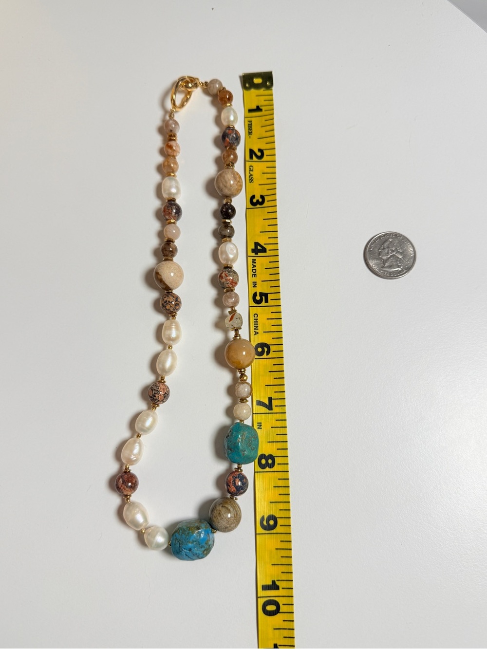One of a Kind Turquoise Pearl Natural Stone Necklace - Picture 12 of 13
